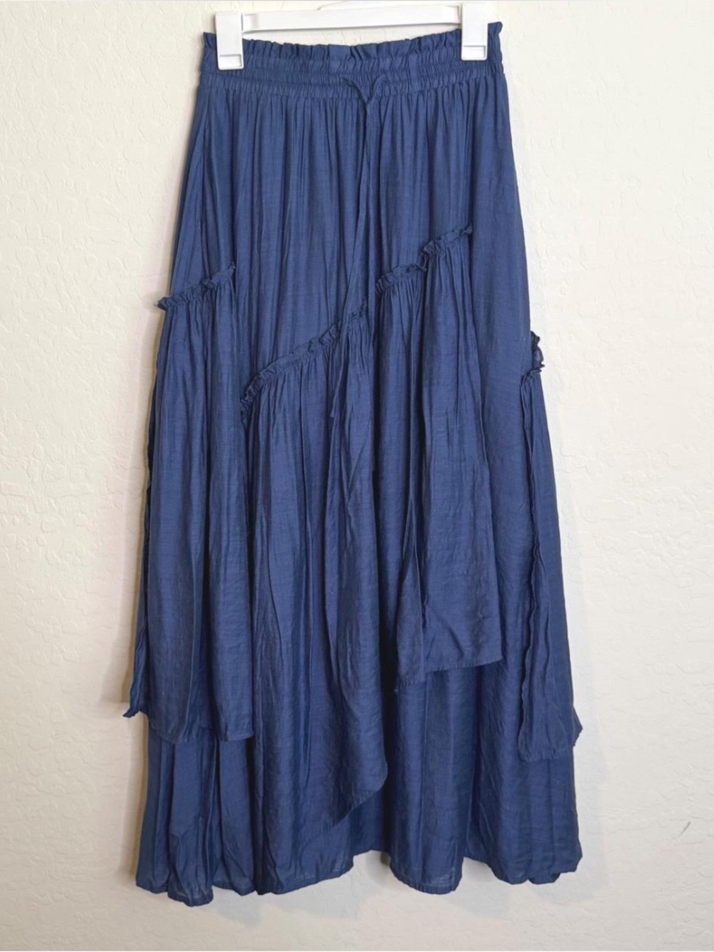 Scarlet Darkness Womens Skirt S Blue Tiered Ruffle Maxi Pocket Renaissance